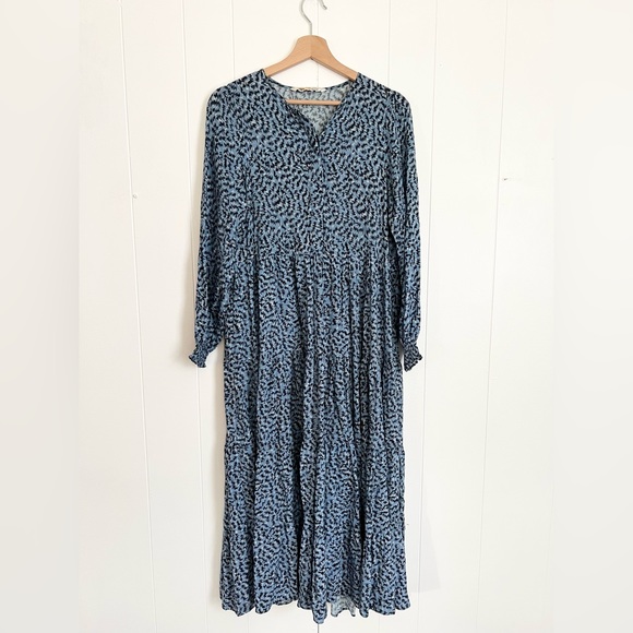 Zara Blue Angel Long Sleeve Prairie Maxi Dress zig zag print - Picture 4 of 8